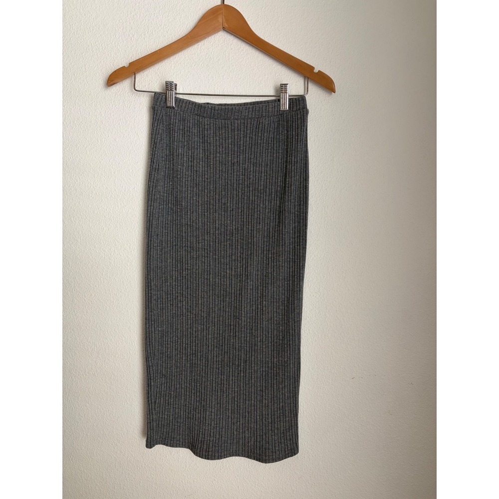 ONeill Womens Gray Ribbed Knit Midi Skirt Elastic Waist Bodycon Size Small